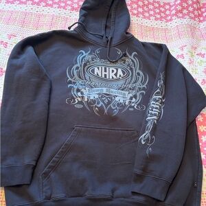 NHRA Drag Racing Black Pullover Hoodie-Embroidered Logo-Size XL
